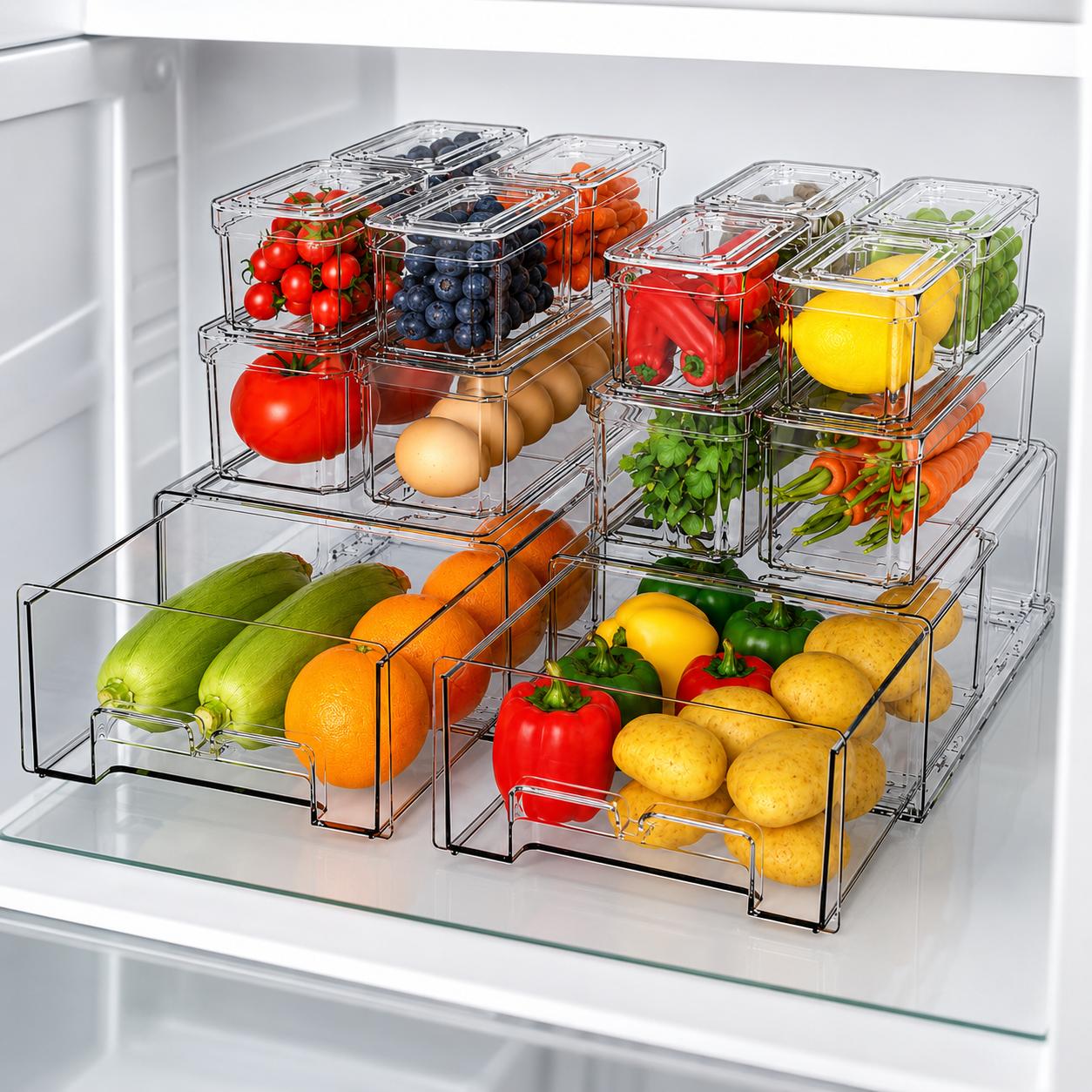 Food Storage Without Pantry - Складные контейнеры-органайзеры для холодильника с крышками,